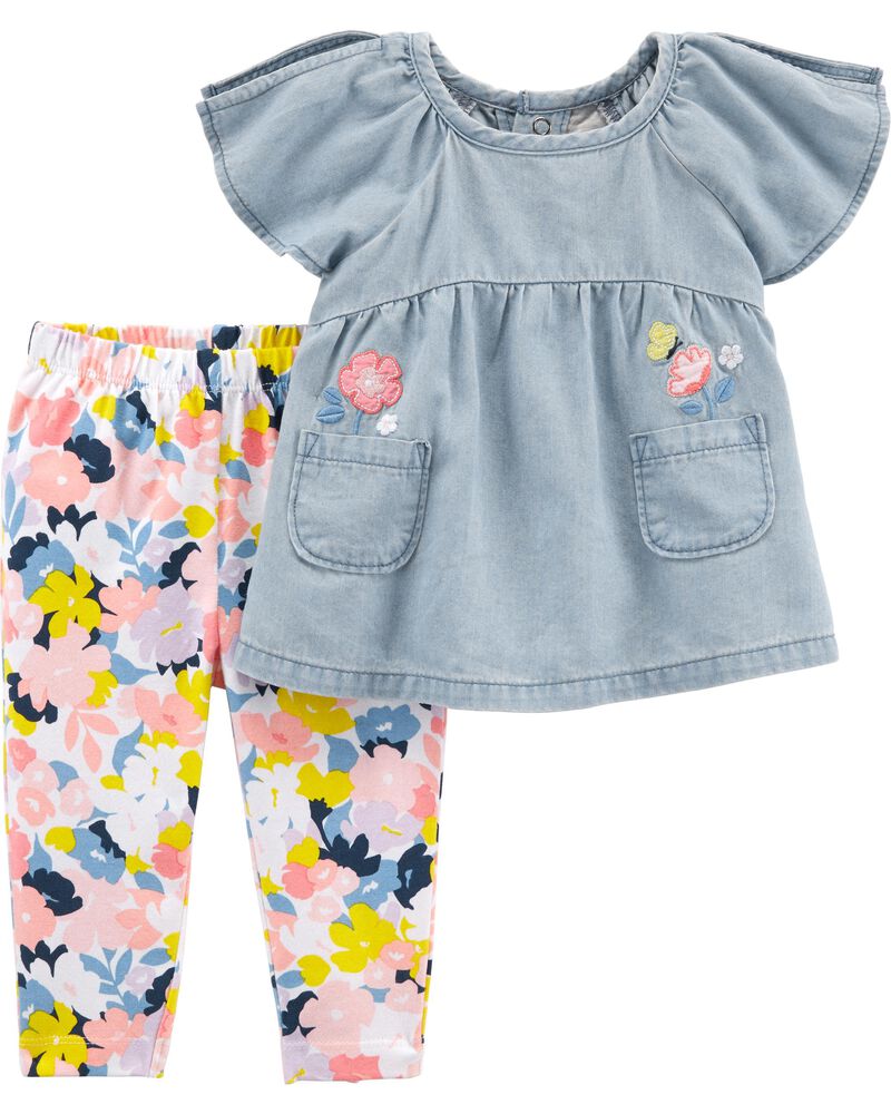 Carter/'s Toddler Girls/' TWO Pair Leggings Small Floral Print /& Faux Denim NWT